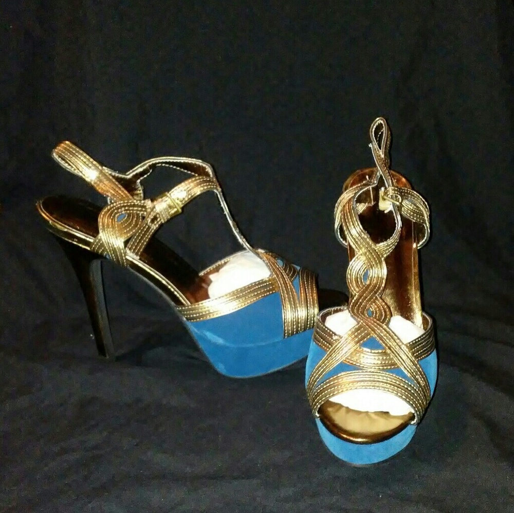 Italian Blue and Gold 4 inch heel by Mario Corti